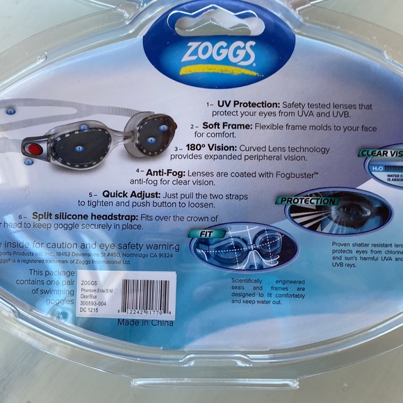 Zoggs Phantom Elite Swim Googles 1 pair Size S-M Color Clear/Blue - Picture 2 of 4